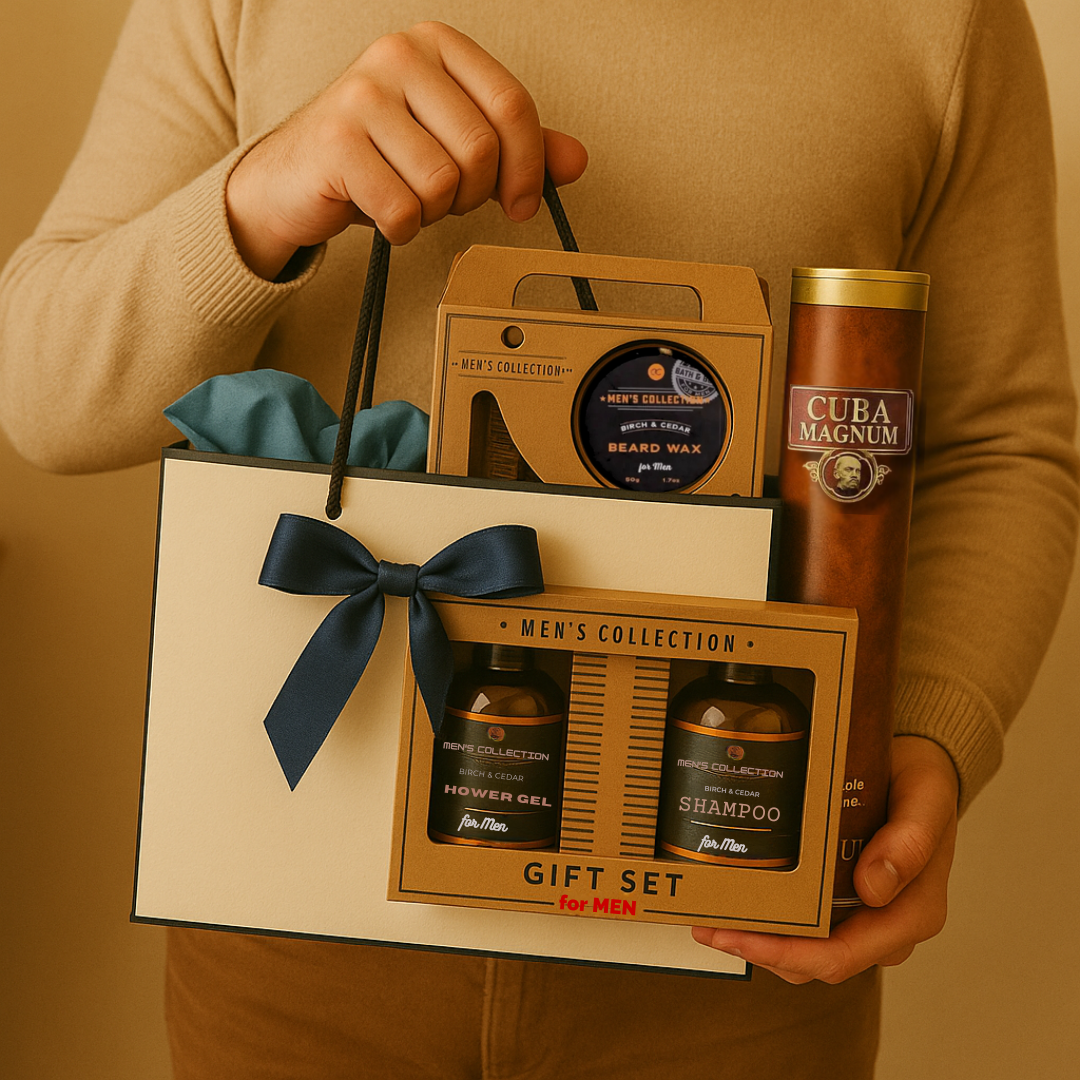 Sac cadeau homme – Kit barbe & soin corps